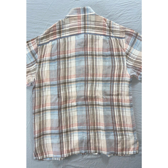 Tommy Bahama Short Sleeve Button Front 100% Linen Shirt. Plaid, Size L. EUC!! - Picture 6 of 7